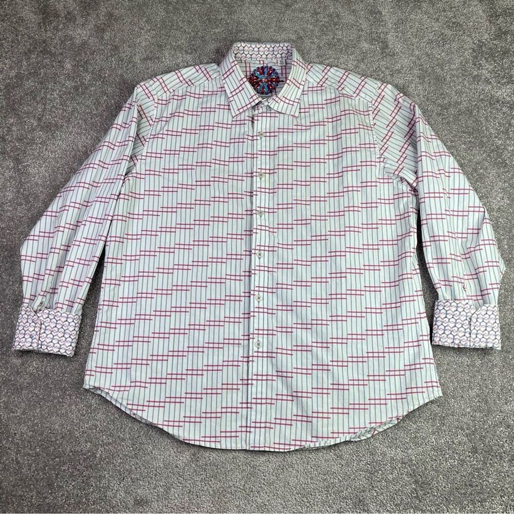 Robert Graham Dress Shirt Men’s XL Blue Classic Fit Geometric Print Long Sleeve